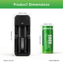 Delipow 26650 5000mAh flat top battery and USB charger with ruler – battery 65.0x26.0mm, charger 110x33x32mm