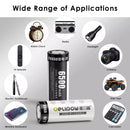 Delipow 26650 6500mAh batteries powering high‑powered tactical flashlight, emergency light bar, reading lamp, and portable power bank
