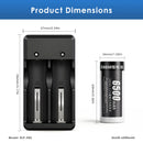 Delipow 26650 6500mAh flat top battery and USB charger with ruler – battery 65.0x26.0mm, charger 110x33x32mm