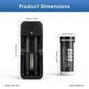 Delipow 26650 6500mAh flat top battery and USB charger with ruler – battery 65.0x26.0mm, charger 110x33x32mm