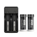 Delipow 26650 6500mAh 3.7V Li-ion rechargeable flat top battery with USB charger kit, high capacity for flashlights and headlamps