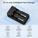 Delipow 26650 charger powered via USB from power bank, laptop, wall adapter, and car charger