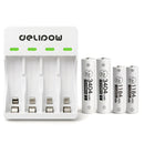 Delipow lithium battery charger set with 2x AA 3404mWh and 2x AAA 1184mWh 1.5V rechargeable batteries