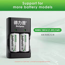 Delipow 2‑bay charger compatible with AA, AAA, C, D NiMH/NiCD 1.2V rechargeable batteries
