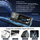 Delipow 2‑bay fast charger powered via USB‑C from power bank, laptop, and wall adapter for AAA lithium batteries