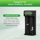 Delipow 2 bay USB C charger compatibility chart – supports 10440, 14500, 14650, RCR16340, 16650, 17500, 17650, 17670, 18350, 18490, 18500, 18650, 20700, 21700, 22700, 26650, 26700 3.7V Li-ion batteries