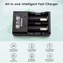 Delipow 2 bay universal charger powered via USB-C from power bank, laptop, wall adapter, and car charger