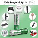 Delipow 30‑pack AA batteries powering garden solar lights, pathway lanterns, and decorative string lights