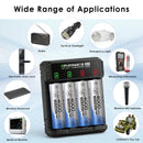 Delipow AA 4000mWh lithium batteries and 4‑slot charger powering Blink outdoor camera at front door