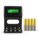 Delipow 4 pack AAA 1000mAh 1.2V Ni-MH low self-discharge pre-charged rechargeable batteries with 4 bay smart LCD battery charger