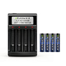 Delipow 4‑pack AAA 1100mAh NiMH low self‑discharge pre‑charged batteries with 4‑bay smart charger