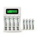 Delipow 4‑bay LCD charger with 4 AAA 1100mAh NiMH low self‑discharge rechargeable batteries, pre‑charged