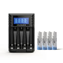 Delipow 4‑pack AAA 1184mWh 1.5V lithium rechargeable batteries with 4‑bay LCD smart charger, 1500+ cycles