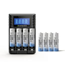 Delipow 8‑pack AAA 1184mWh 1.5V lithium rechargeable batteries with 4‑bay LCD smart charger, 1500+ cycles