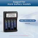 Delipow 4‑bay smart charger compatible with AA and AAA NiMH NiCD 1.2V rechargeable batteries