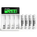 Delipow 4-bay LCD charger with 4pcs AA 3404mWh 1.5V lithium rechargeable batteries for Blink camera, doorbell, Xbox controller