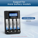 Delipow 4‑bay LCD charger compatible with 1.5V lithium AAA/AA and 1.2V NiMH NiCD rechargeable batteries