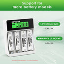 Delipow 4-bay LCD charger compatible with 1.5V lithium and 1.2V NiMH NiCD AA/AAA rechargeable batteries