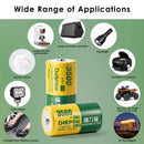 Delipow 4-pack D cell 3500mAh rechargeable batteries powering heavy-duty flashlight, children's toy, wall clock, and emergency radio
