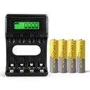 Delipow 4Pcs AA 1500mAh 1.2V Ni-MH rechargeable batteries with 4 slot LCD USB charger kit, for wireless microphones, electric toys, remote mice