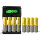 Delipow 8Pcs AA 1500mAh 1.2V Ni-MH rechargeable batteries with 4 slot LCD charger and Type-C charger, 1200 cycles