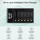Delipow 6 bay fast charger safety icons – overcharge, short circuit, reverse polarity, overcurrent, overheat protection