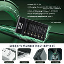 Delipow 6 bay individual cell charger powered via USB from power bank, laptop, and wall adapter