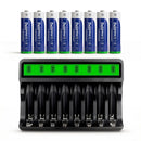 Delipow 8‑pack AA 3300mAh NiMH low self‑discharge batteries with 8‑bay LCD smart charger