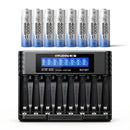 Delipow 8‑pack AA 4000mWh 1.5V lithium rechargeable batteries with 8‑bay LCD smart charger, constant voltage, for Blink outdoor camera
