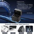 Delipow 8‑bay fast charger powered via USB‑C from power bank, laptop, and wall outlet