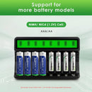 Delipow 8‑bay LCD charger compatible with AA and AAA NiMH NiCD 1.2V rechargeable batteries