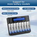 Delipow 8‑bay LCD charger compatible with 1.5V lithium AA/AAA and 1.2V NiMH NiCD rechargeable batteries