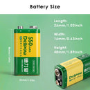 Delipow 9V lithium‑ion battery dimension diagram – 48.5mm height, 26.5mm width, 17.5mm depth, standard 9V size