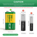 Delipow 9V lithium‑ion battery built‑in safety features – overcharge, over‑discharge, short circuit, overcurrent, thermal protection