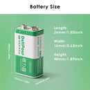Delipow 9V battery dimension diagram – 48.5mm height, 26.5mm width, 17.5mm depth, standard 9V size