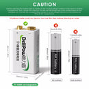 Delipow 9V NiMH battery safety features – leak-resistant construction, pressure relief vent, overcharge protection