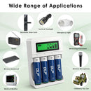 Delipow AA batteries and charger powering digital camera, Xbox controller, LED flashlight, and wireless mouse