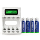 Delipow AA 3300mAh NiMH rechargeable batteries with charger, pre‑charged, 1200 cycles, 1.2V high capacity