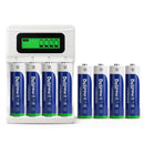 Delipow AA 3300mAh NiMH rechargeable batteries with charger, pre‑charged, 1200 cycles, 1.2V high capacity