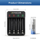 Delipow AA 4000mWh lithium battery and 4‑slot smart charger with ruler – AA 50x14mm, charger 150x100x30mm