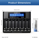 Delipow AA 4000mWh lithium battery and 8‑bay LCD charger with ruler – AA 50x14mm, charger 210x130x38mm