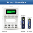 Delipow AA and AAA batteries with LCD charger – AA 50x14mm, AAA 44x10mm, charger 190x120x40mm