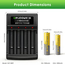 Delipow AA and AAA Ni-MH batteries with 4 slot Type-C charger and ruler – AA 50x14mm, AAA 44.5x10.5mm, charger 95x50x35mm