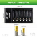 Delipow AA and AAA NiMH batteries with 6 bay fast charger and ruler – AA 50x14mm, AAA 44.5x10.5mm, charger 105x110x30mm