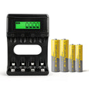 Delipow 4 pack rechargeable Ni-MH batteries with LCD charger – 2pcs AA 1500mAh and 2pcs AAA 1000mAh, 1200 cycles, pre-charged