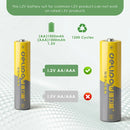 Infographic showing Delipow AA 1500mAh and AAA 1000mAh Ni-MH battery capacities and 1200 recharge cycles