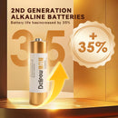 Infographic showing Delipow AA alkaline battery 10‑year shelf life and long‑lasting power comparison