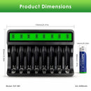 Delipow AA battery and 8‑bay LCD charger with ruler – AA 50x14mm, charger 210x130x38mm