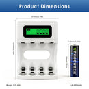 Delipow AA battery and LCD 4‑bay charger with ruler – AA 50x14mm, charger 190x120x40mm