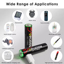Delipow AA 1184mWh USB-C lithium batteries powering TV remote, wireless keyboard, wall clock, and charging from laptop